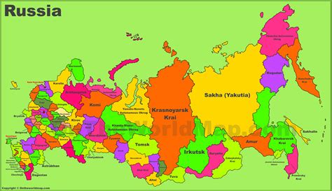 Carte des régions influençant la cuisine russe