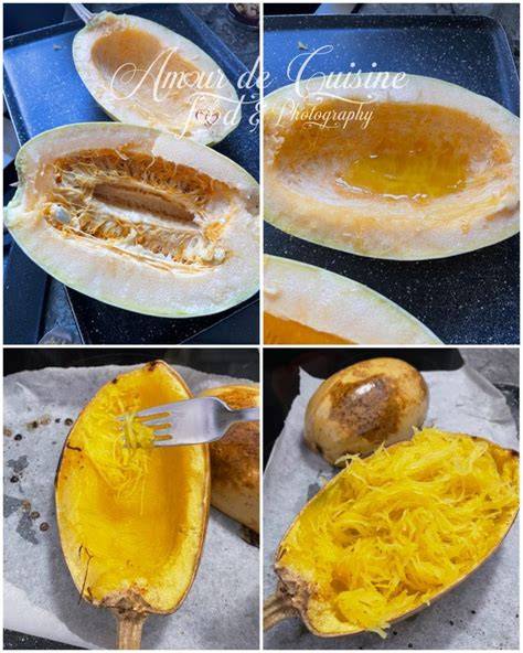 image infographique sur les étapes de cuisson de la courge spaghetti