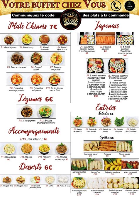 Carte des plats asiatiques