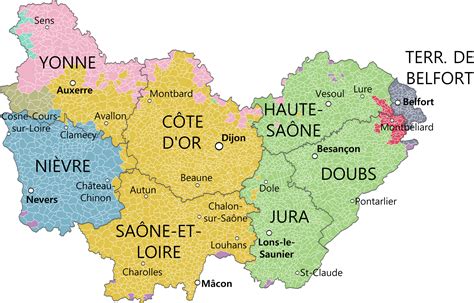 Carte de la région Bourgogne-Franche-Comté