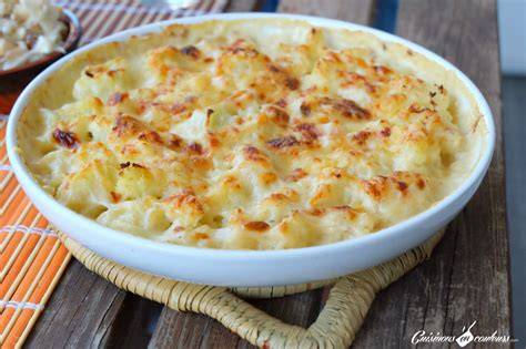 Gratin de chou-fleur à la moutarde et chèvre, avec morceaux de pain d'épices