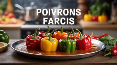 Infographie: étapes de cuisson des poivrons farcis et valeurs nutritionnelles