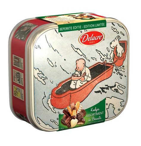 Détail d'une scène de Tintin sur une boîte Delacre
