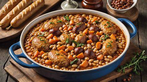 Infographie: Schéma de montage du cassoulet en couches et cuisson