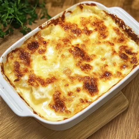 Plat à gratin doré et gratiné sortant du four