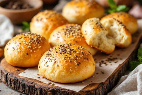 petits pains individuels dorés, parsemés de graines