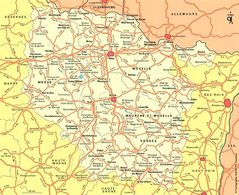 Carte de la Lorraine avec les départements indiqués